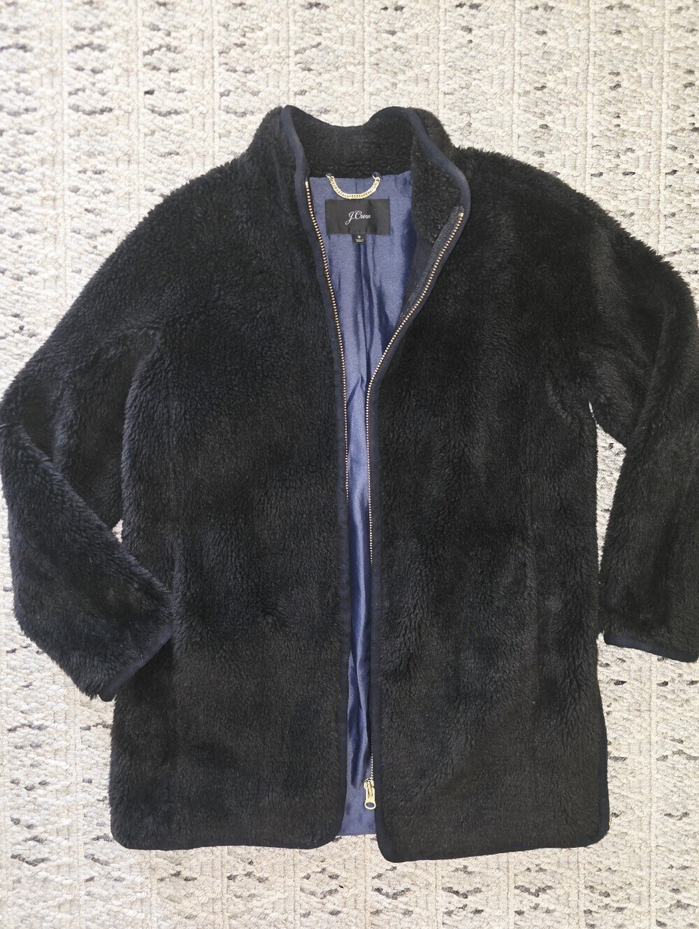 J.Crew Fuzzy Sherpa Jacket | Size Small | Black | Side Zip Detail | Ultra Cozy